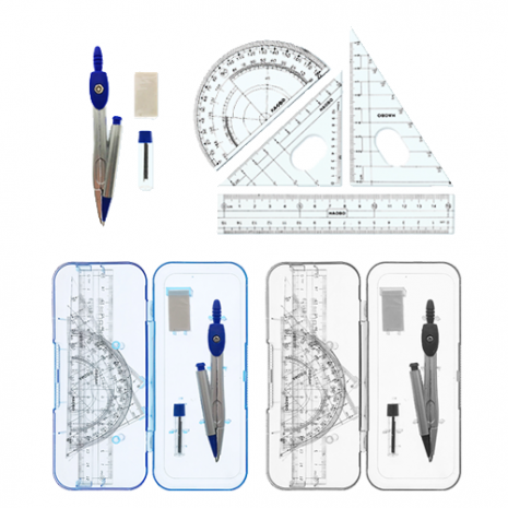 대진교육 컴퍼스 7종 세트 각도기 삼각자 포함 (색상 랜덤 발송)
